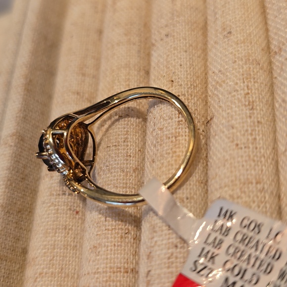 14K GOLD OVER STERLING SILVER LAB CREATED BLUE AND WHITE SAPPHIRES RING SIZE 7 - Picture 7 of 15